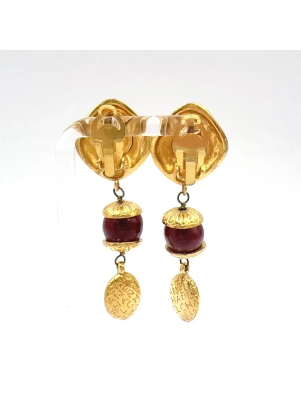 Chanel Gripoix Mademoiselle Gold Plated Red Earrings